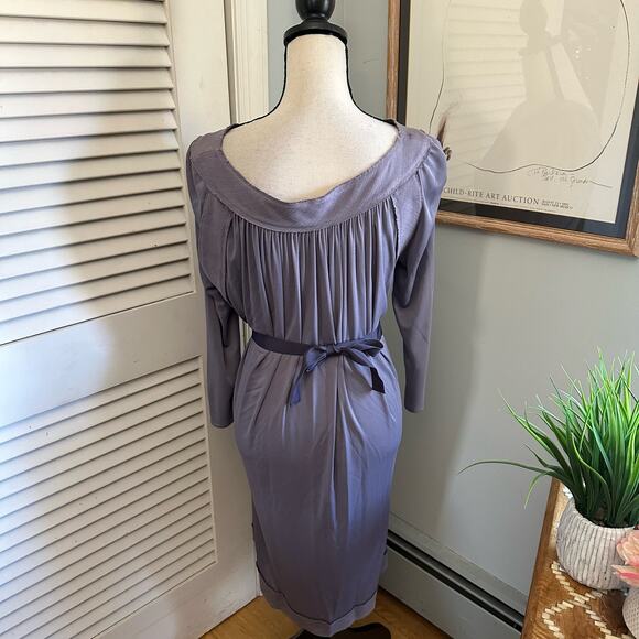 ALBERTA FERRETTI Womens Dress 10 Purple Belted Ruched Modern Evening Cocktail - Picture 6 of 14